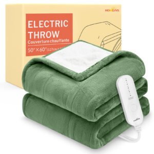 luxeheat heated blanket electric blanket, soft flannel sherpa heated throw, heating blanket with 5 heat settings, 3 hrs timer auto shut off (50x60 inches, green)